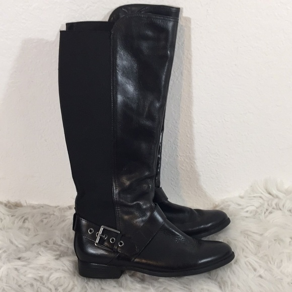 LIZ CLAIBORNE Boots Black Leather Zipper & Buckle - Picture 2 of 9
